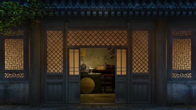 古代房屋夜景