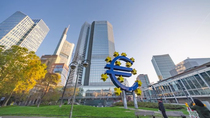 欧洲，德国，法兰克福，欧洲中央银行的摩天大楼。