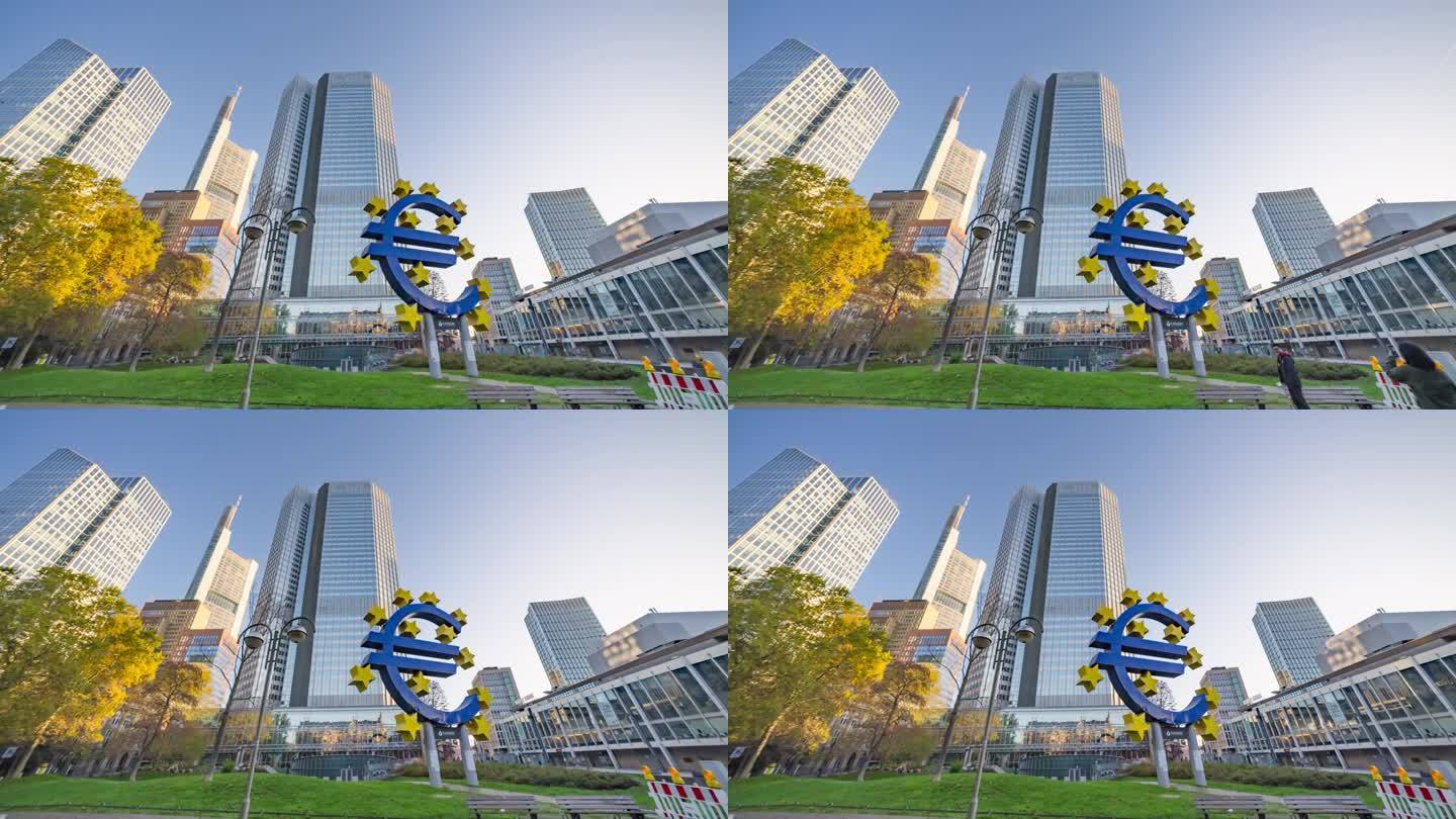 欧洲，德国，法兰克福，欧洲中央银行的摩天大楼。