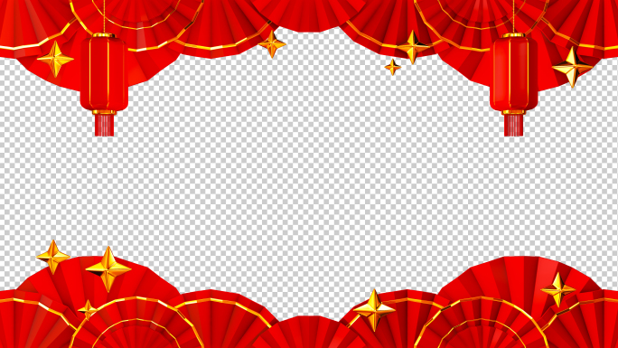 春节扇形灯笼星星框背景
