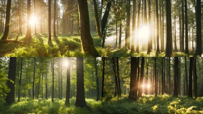 大自然清晨森林阳光