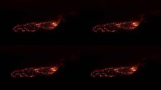 鲜红色的熔岩喷发，清新的火山岩进入夜晚的美国夏威夷基拉韦厄大岛