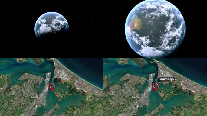 陶朗加城市地图从太空到地球的缩放，新西兰