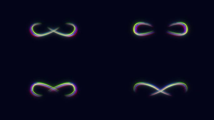 4 k动画。彩色的霓虹灯线条画出移动的无限符号。霓虹风格的运动线。透明背景上的无限符号。循环动画。霓