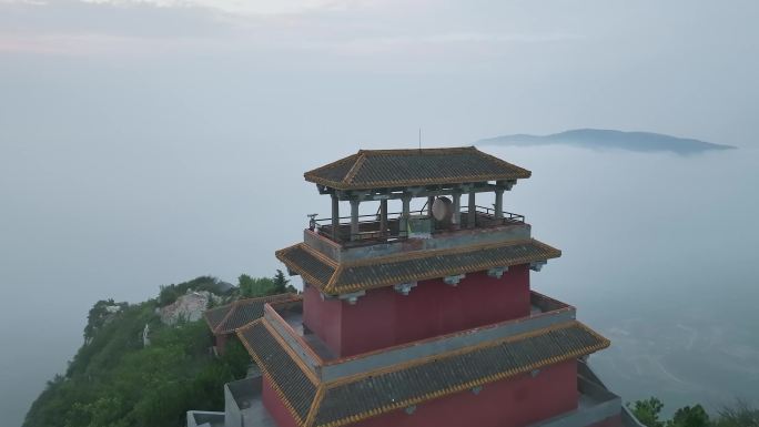 航拍新郑始祖山山顶寺庙道观具茨山