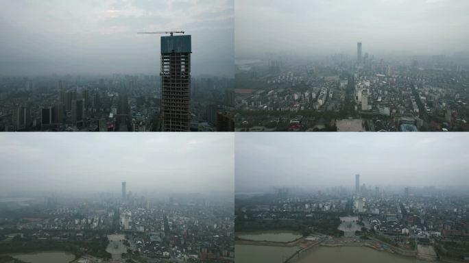 贵阳城市清晨迷雾航拍