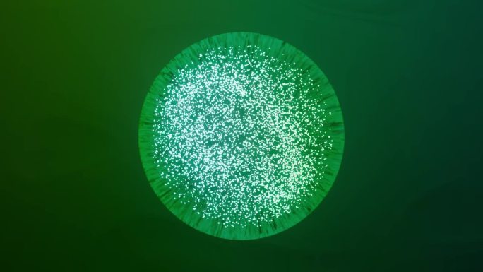 抽象绿色魔球，电脑生成背景。由发光的氖粒子形成的彩色气体形状。shine元素的3d渲染无缝循环人工智