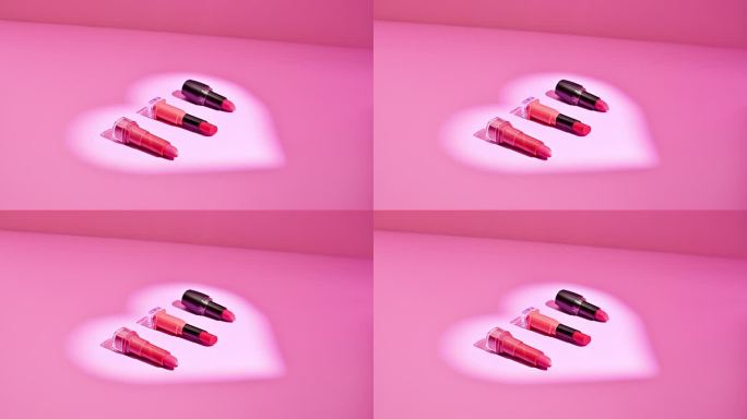心光优雅:唇膏在粉色画布上出现在定格运动