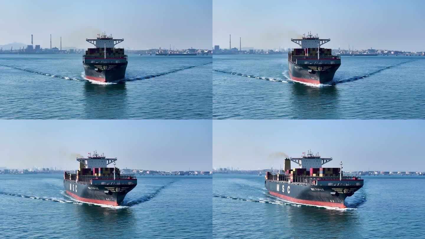 轮船航拍-货轮-航行-集装箱货轮-1