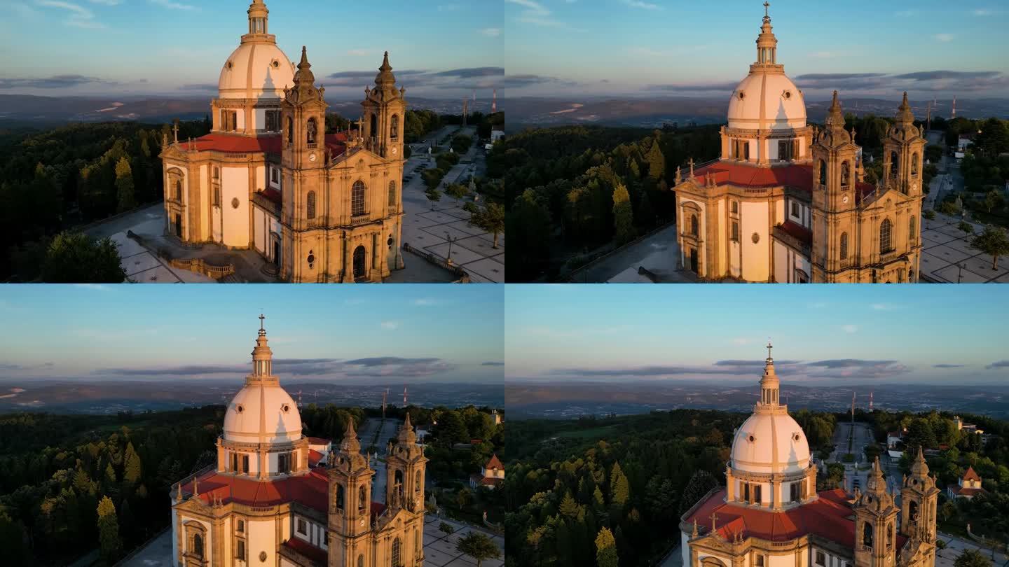 宁静的Sameiro保护区和日落时分的布拉加城在葡萄牙北部，出生耶稣布拉加