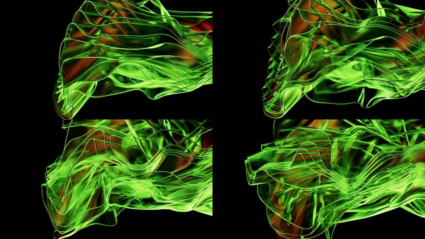 绿色抽象背景上玻璃波的律动。