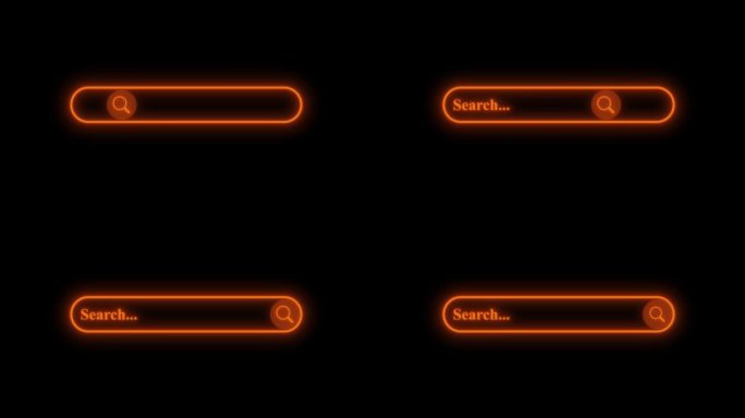 霓虹灯搜索栏与发光的橙色光在黑暗的背景。象征着在线搜索和数字技术。