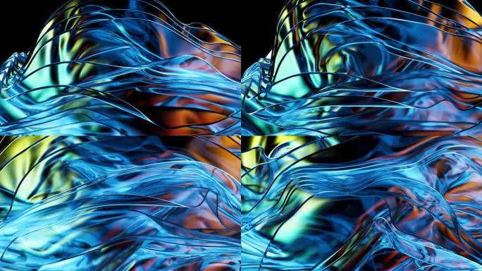 蓝色抽象背景显示玻璃波的节奏流动。
