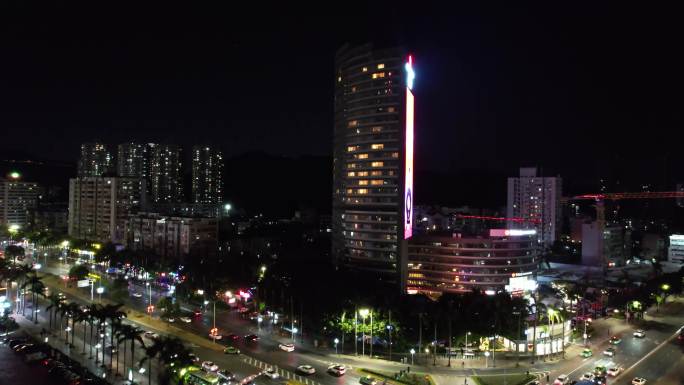 广东珠海城市夜景交通航拍