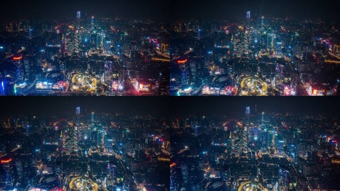 广东省广州塔天河区珠江新城城市夜景航拍