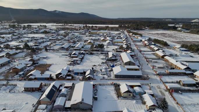 漠河北极村航拍雪国4k