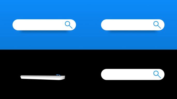 网页搜索的动画。出现一个3D搜索栏从背景弹出。ui的搜索栏图标。网络搜索。4K视频动态图形。