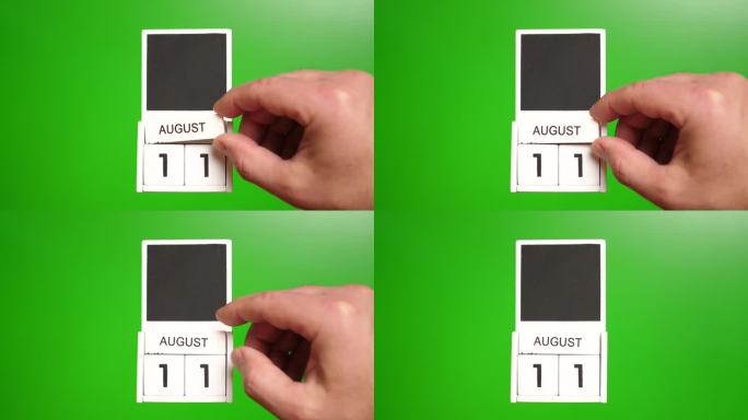 日期为8月11日的绿色背景日历。说明某一特定日期的事件。