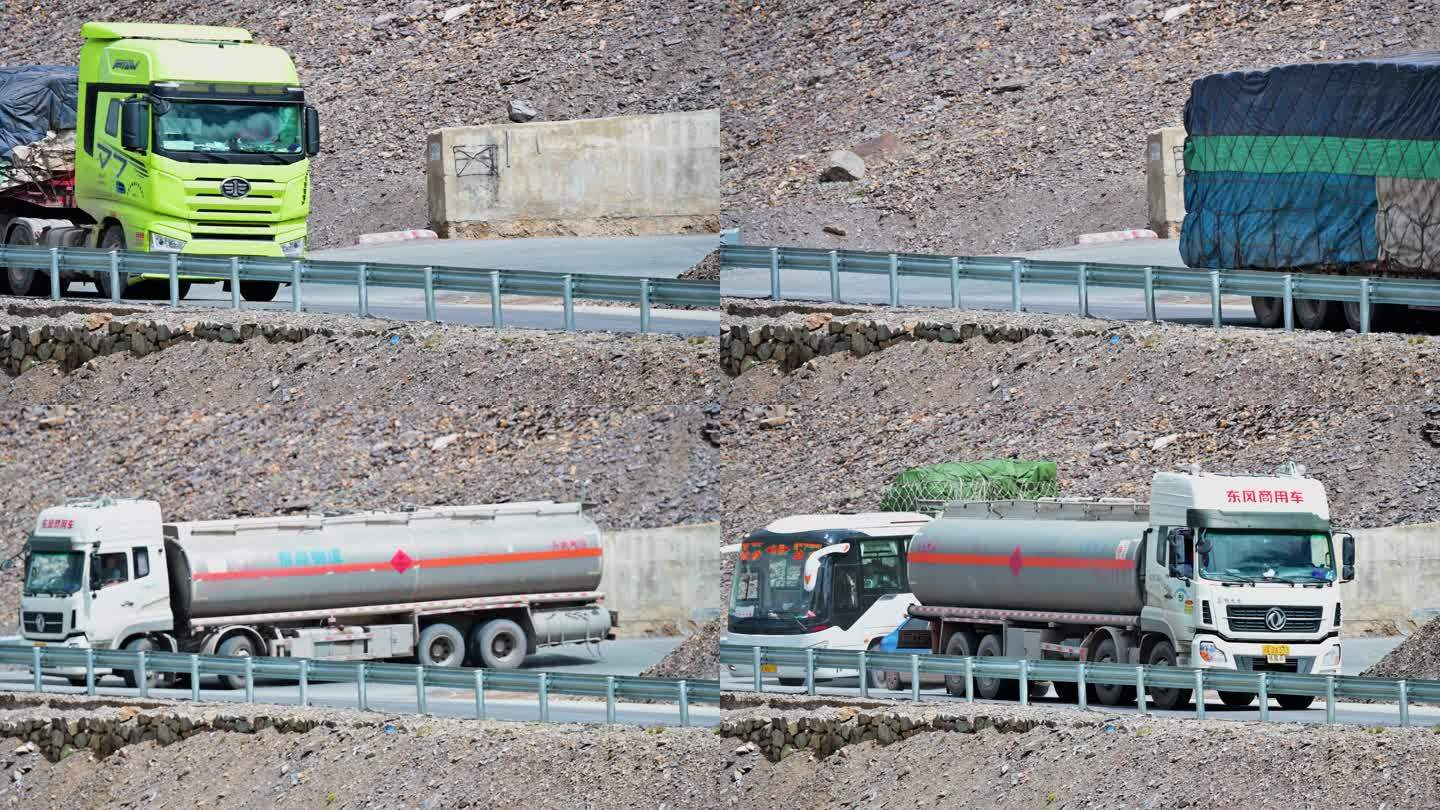 山路上转弯的大货车