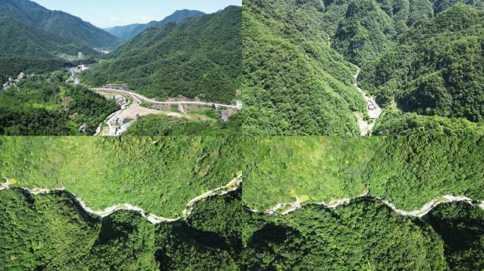 大山山谷蜿蜒盘山公路航拍