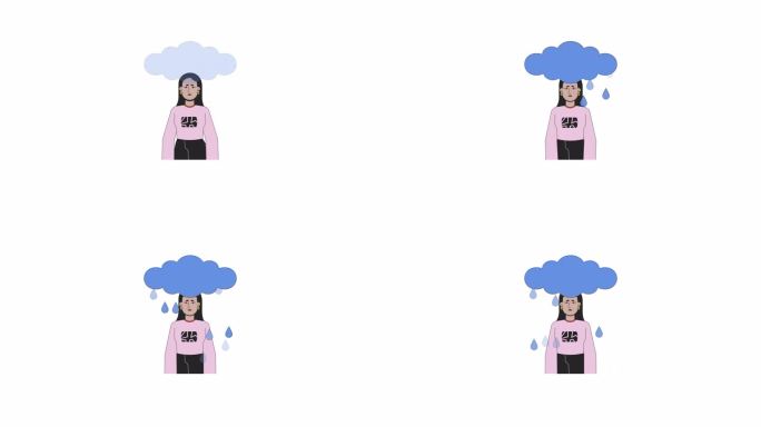 中东女人头上的雨云线2D人物动画
