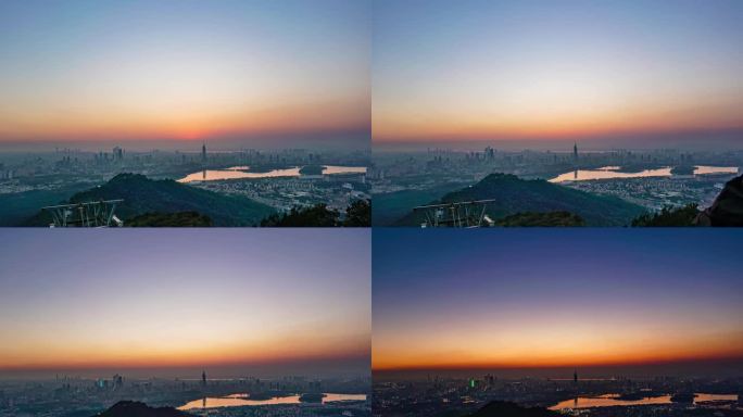 南京紫金山山顶城市日落延时拍摄