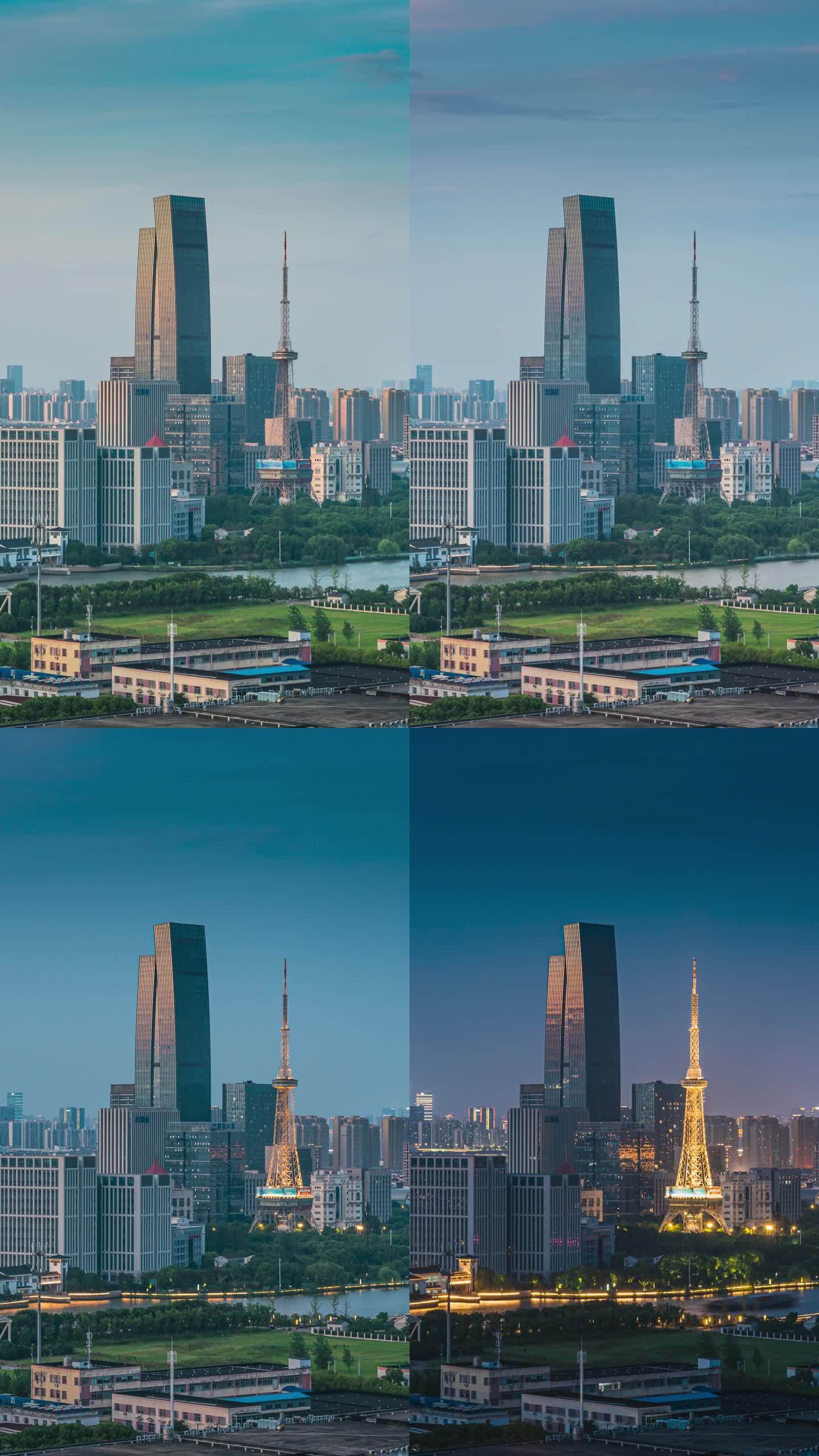 竖版4K苏州吴中区天际线夕阳夜景延时