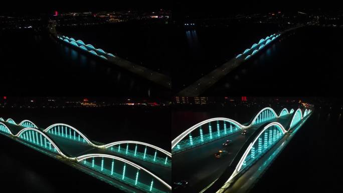 博尔塔拉大桥夜景航拍博乐市夜景