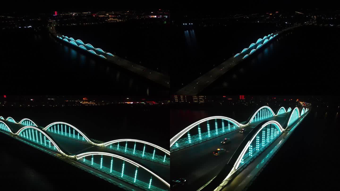博尔塔拉大桥夜景航拍博乐市夜景
