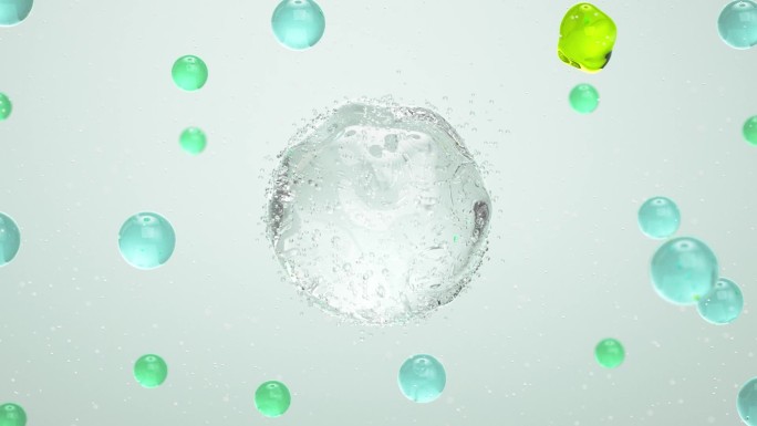 水球碰撞 小水珠散开 化妆品护肤补水广告