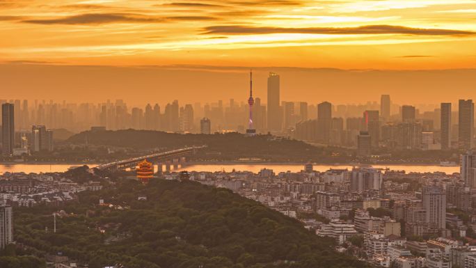 4K城市风光延时 武汉绝美日落夕阳天际线