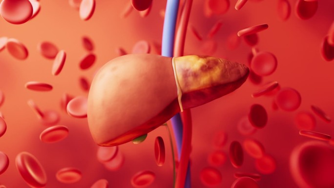 肝脏器官与脂肪肝状态，3d渲染。