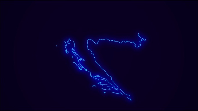 克罗地亚地图概述国家边界深蓝色。霓虹灯彩色动画过渡。克罗地亚国旗。霓虹风格的动画。4 k决议。