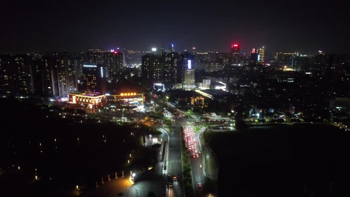 广东韶关城市夜景交通航拍