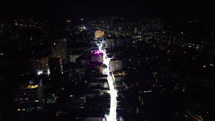 广东韶关城市夜景步行街航拍