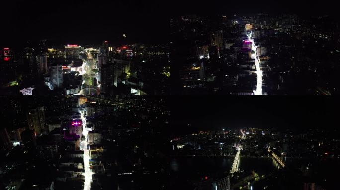 广东韶关城市夜景步行街航拍