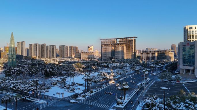 温州雪景 鹿城区下雪航拍