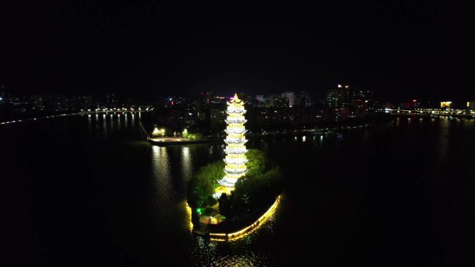 广东韶关通天塔夜景灯光航拍