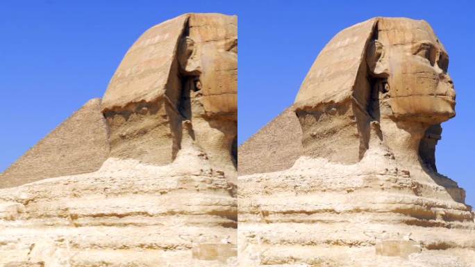 拍摄美丽的吉萨狮身人面像，旁边是银座金字塔。开罗,埃及