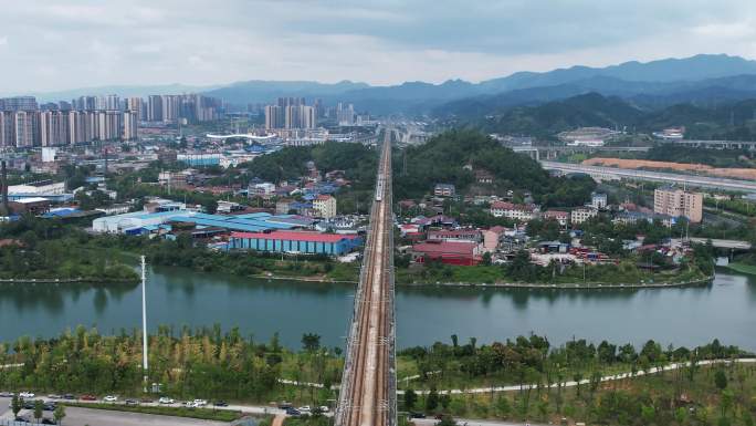 高铁跨河大桥航拍