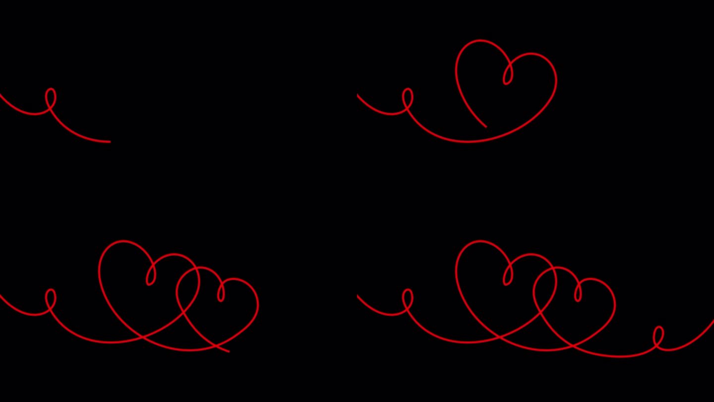 的心。手绘两颗心的素描动画。连续线条艺术。4K视频动画。运动图形。透明的背景