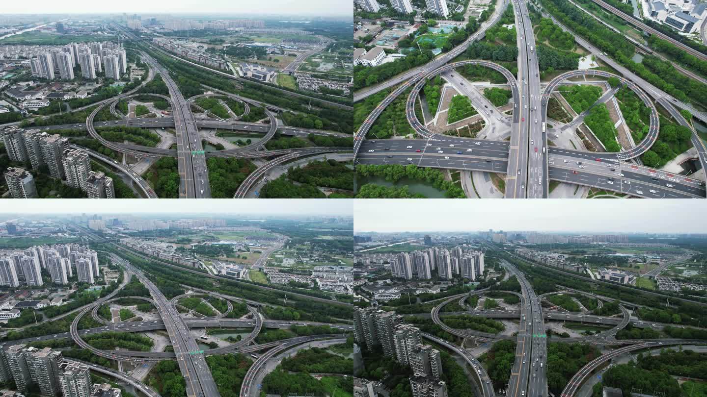 合集城市错综复杂立交桥拥堵交通航拍