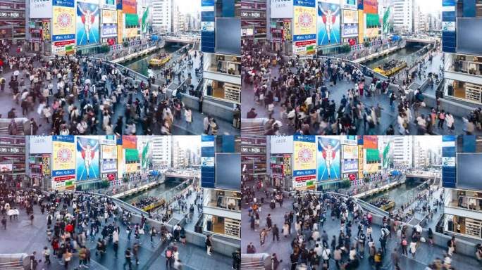 日本大阪，道顿堀街购物市场的人群