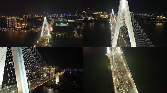 海南海口世纪大桥夜景4K航拍