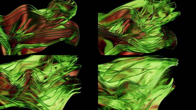 绿色背景以有节奏的抽象玻璃波为特色。