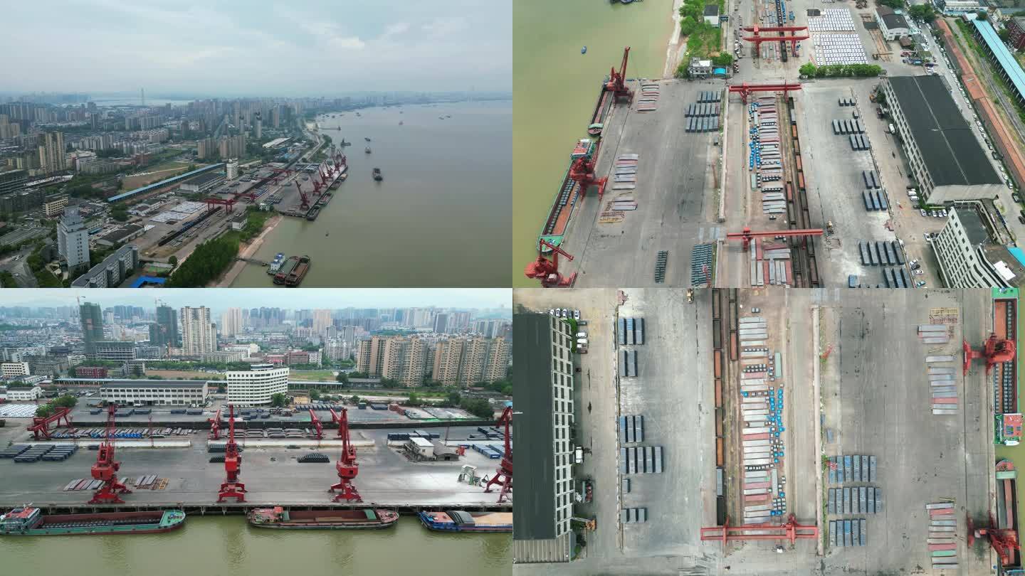 航拍长江货运码头港口江西九江