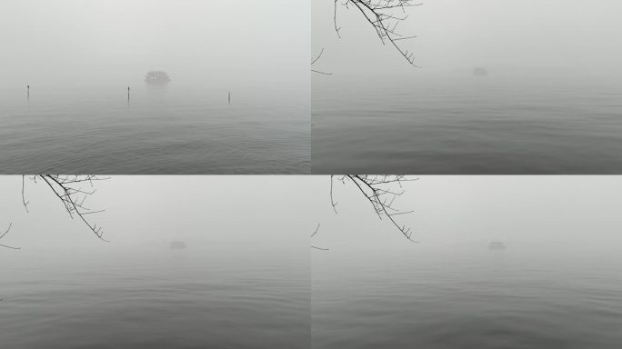 原创晨雾湖边水墨景色 西湖晨雾大自然美景