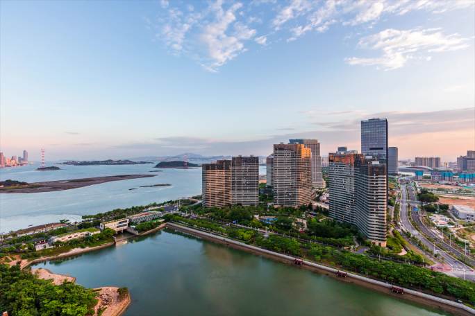 厦门城市风光泰地海西夕阳延时