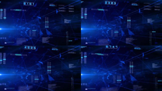 技术数字未来网络空间数据网络结构概念。蓝色未来科幻传输线飞过4k运动背景。