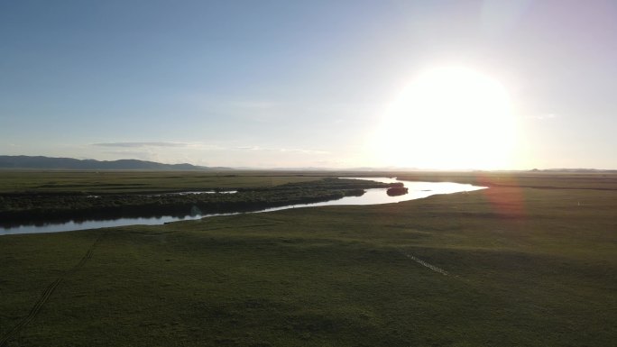 川西若尔盖草原夕阳湿地河流